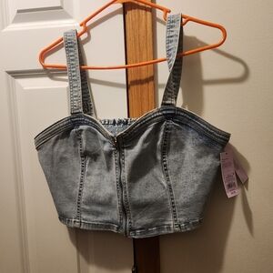 Women's Denim Zip Front Corset Tank Top- Wild Fable Light Wash Size L